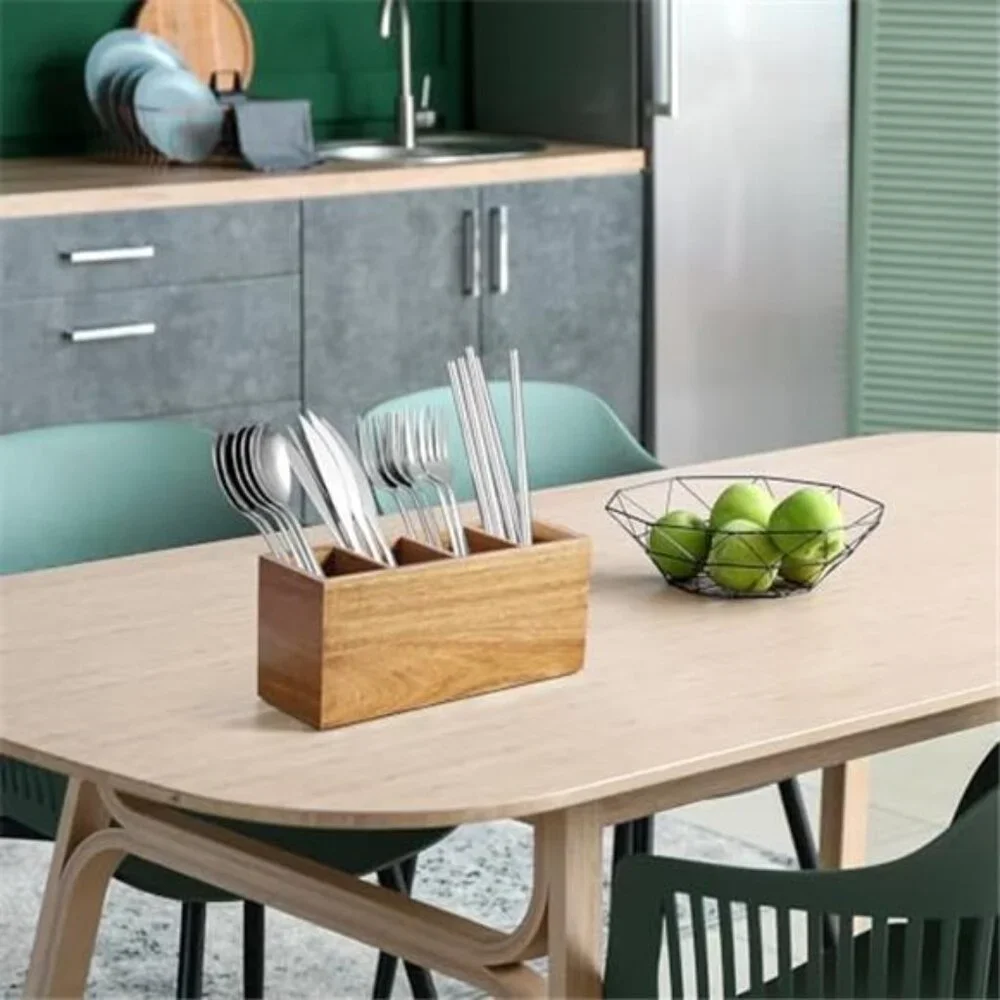 Makeup Organizer Acacia Wood Office Desk Organizer Pen Holder Utensil Holder